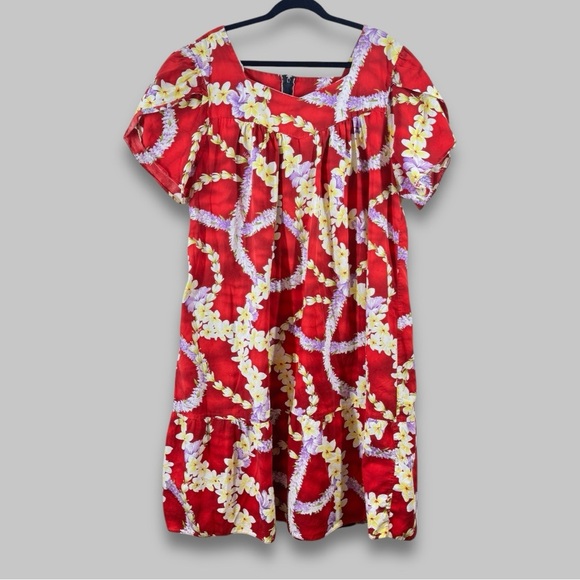 Vintage Royal Hawaiian Creations Puff Sleeves Red Floral Dress Size 4XL - Picture 2 of 14